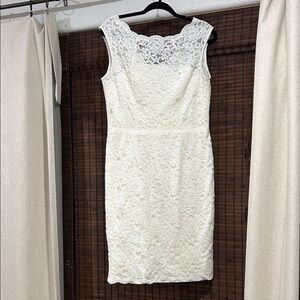 WHBM Lace overlay sheath Dress -Ivory